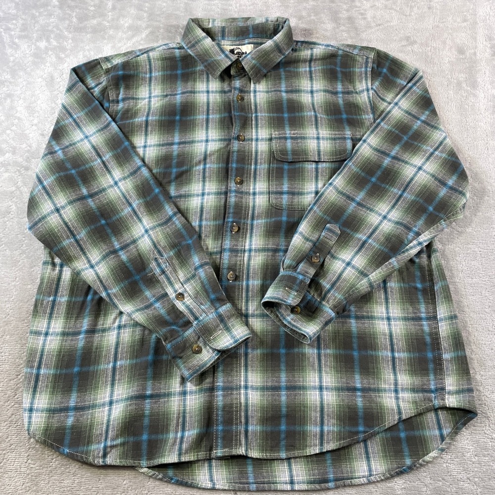 Old Mill Flannel Shirt Mens 2XL Green Plaid Workwear Outdoor Casual Fall Preppy